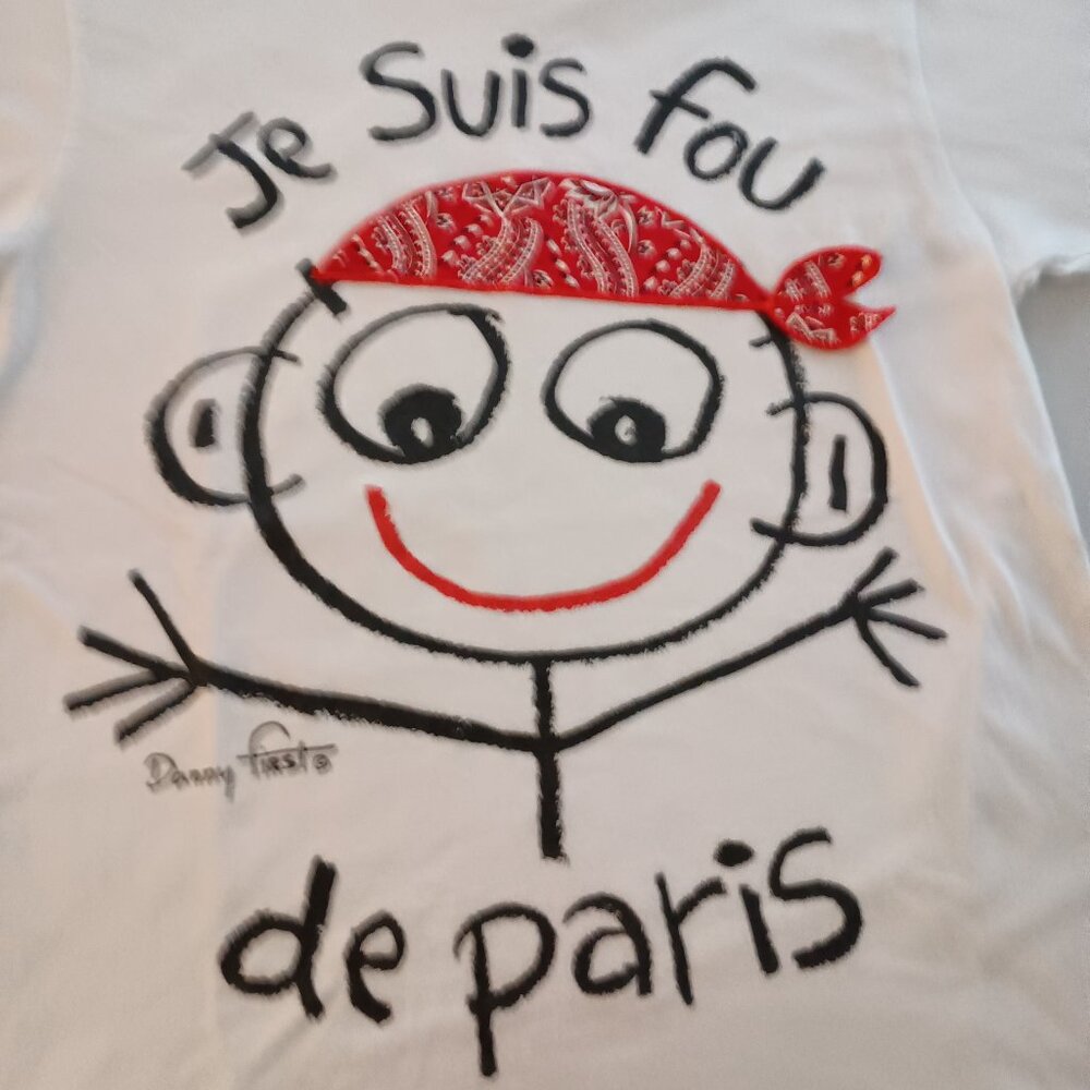 Vintage Men / Unisex Danny First TShirt Je Suis fou de Paris Size M - Picture 13 of 13